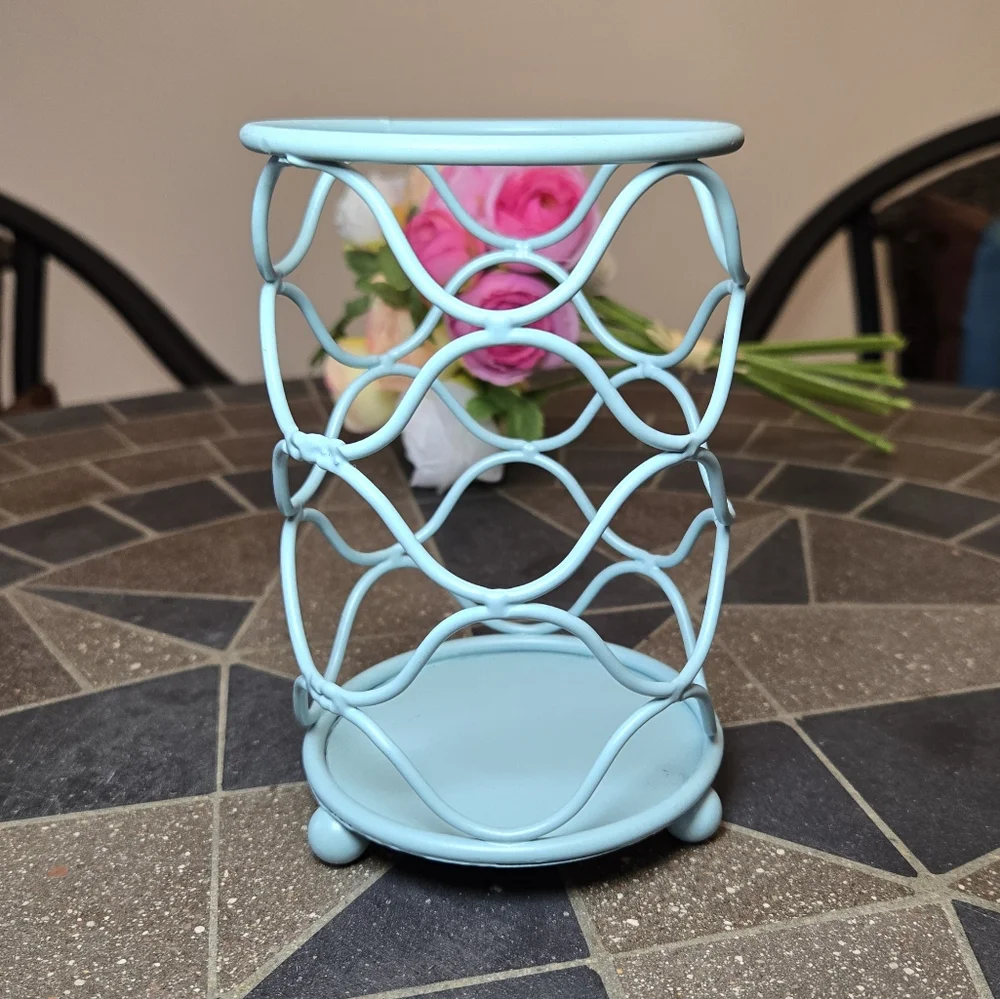 Aqua Blue Metal Candle Holder